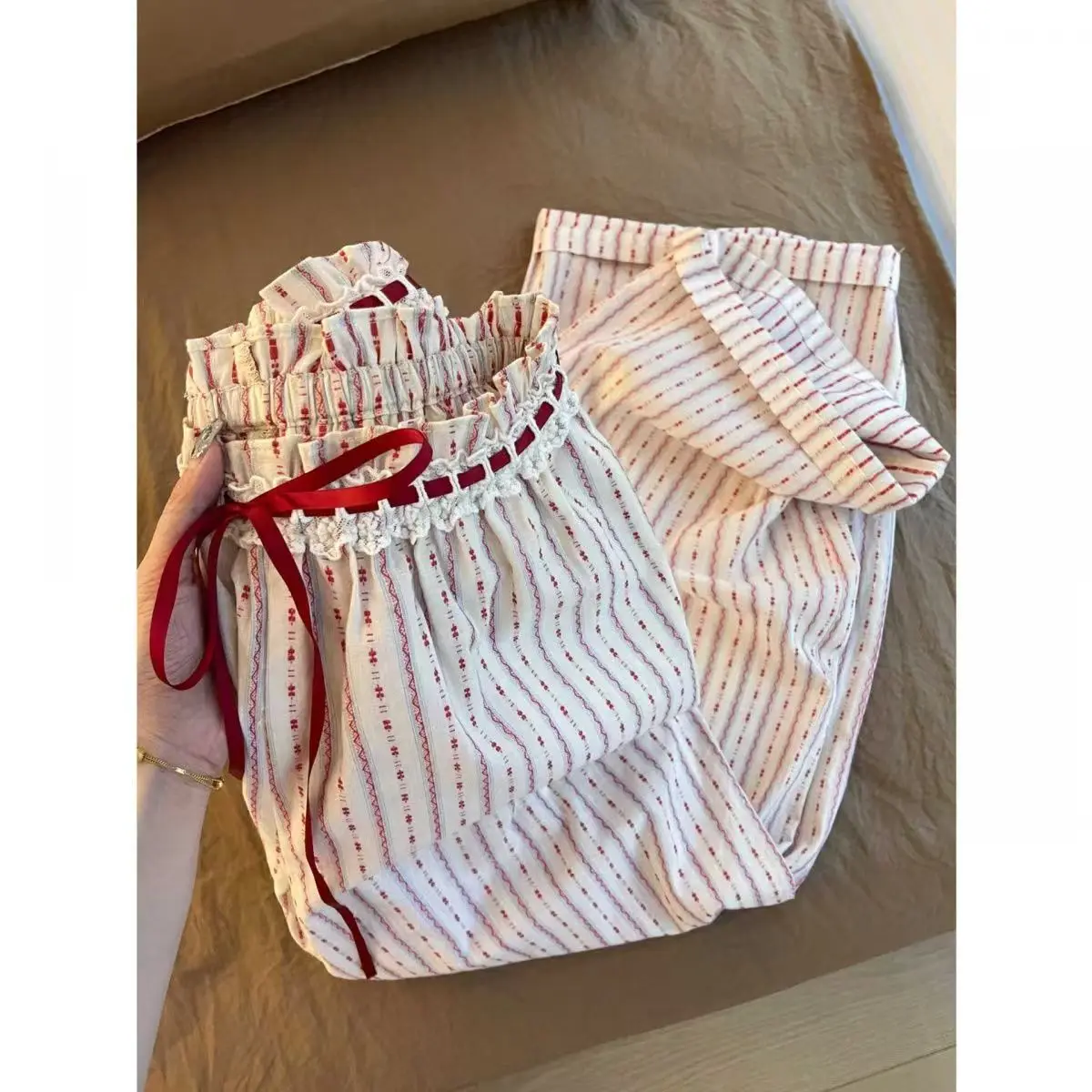 Trendy Y2K Korean Summer Sweet Print Pants Women Vacation Style Loose Straight Leg Casual Pants Streetwear All Match Trousers