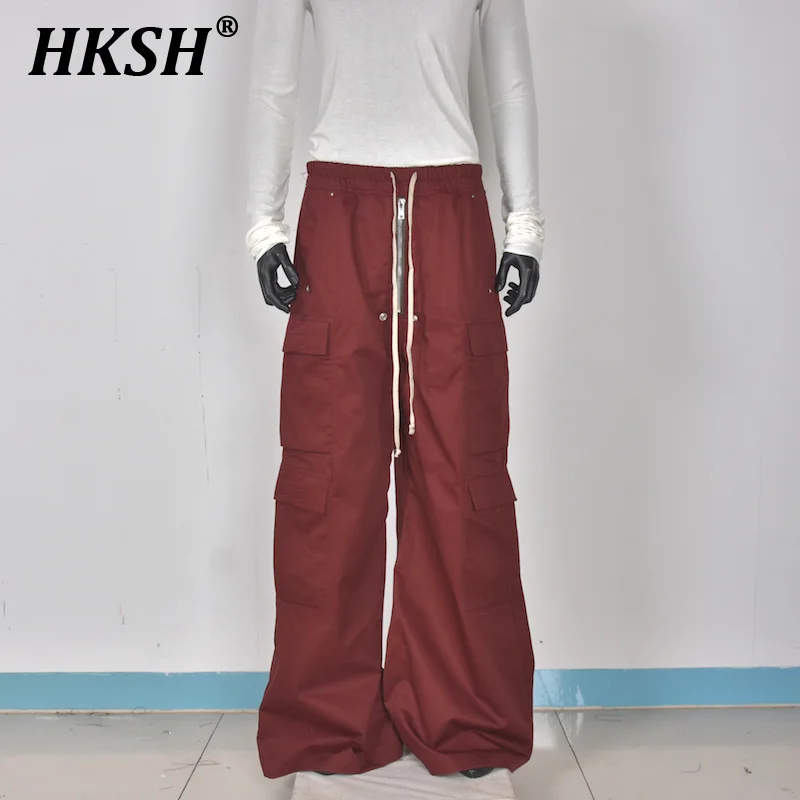 HKSH Multi Pockets Casual Safari Style Cargo Pants Men's High Street Trendy Brand Straight Loose Wide Leg Cotton Overalls HK3903