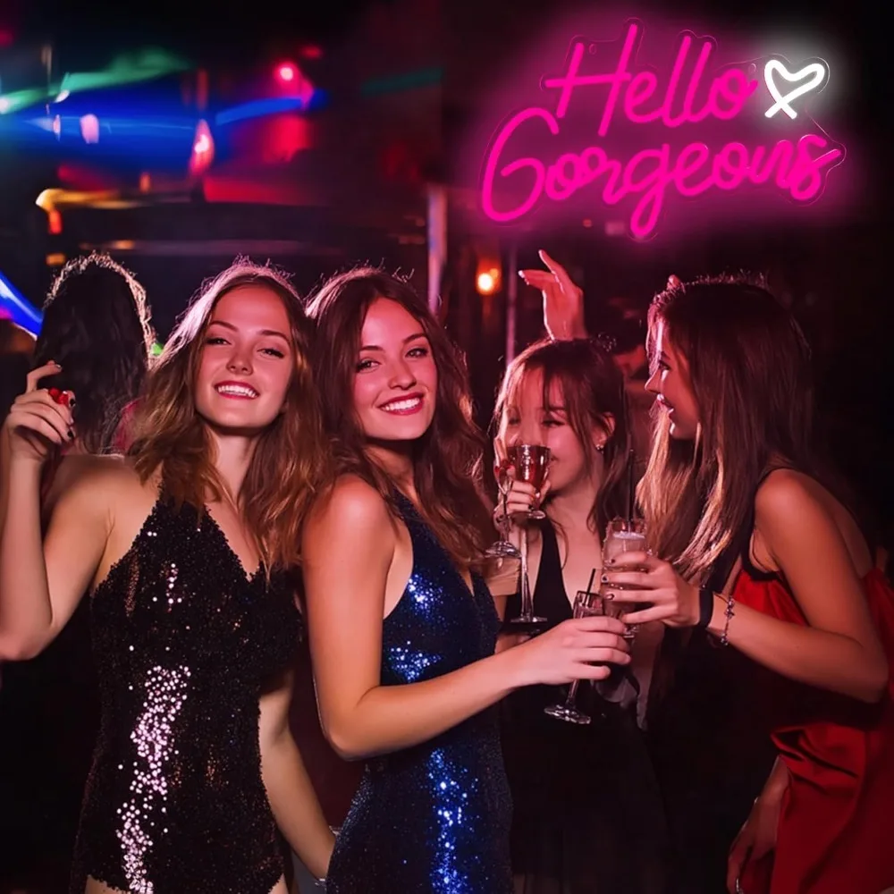 Hello Gorgeous Neon Signs LED Neon Light Sign Light Up Neon Signs Wall Decor for Birthday Engagement Wedding Bachelorette Party
