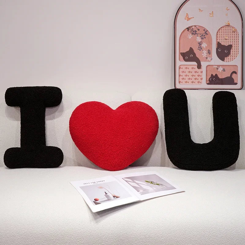 English Letter Plush Love Pillow Simple Creative Combination Paired with Cartoon Backrest Sofa Cushion Car Bolster with Core