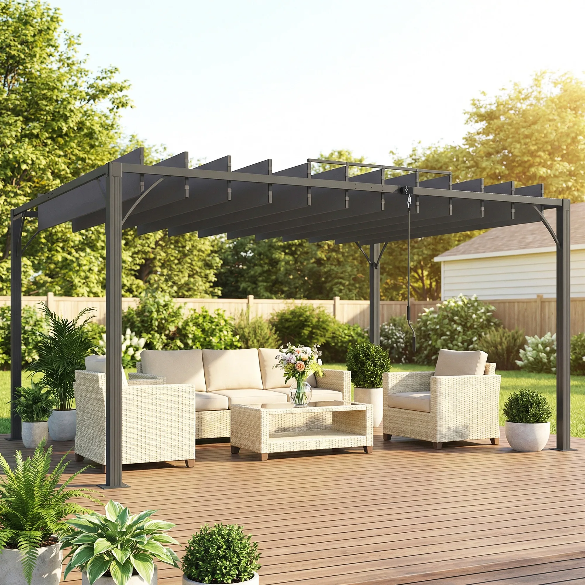 Outsunny Pérgola 390x295x213 cm gris oscuro