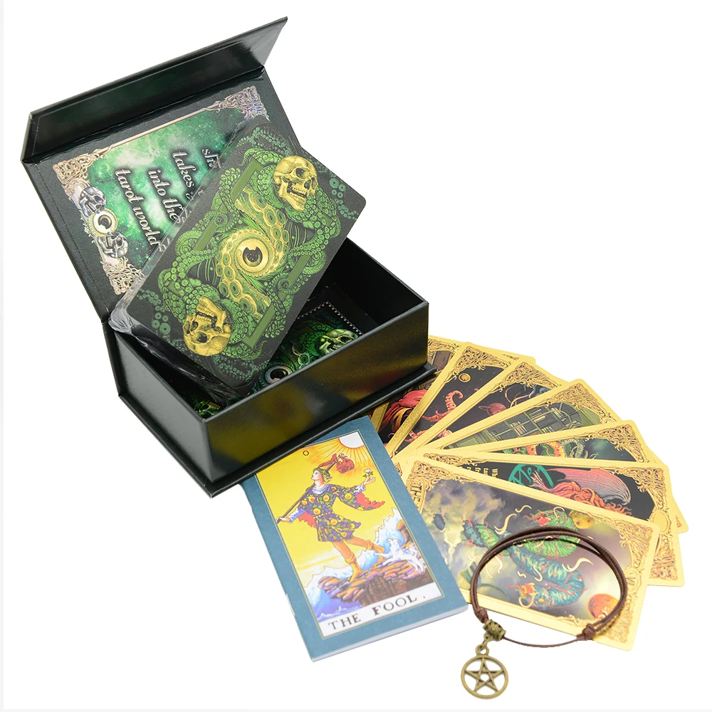 New High-quality Gold Tarot PVC Desktop Game Divination Card Mysterious Gift Box Set New Gilding Waterproof Paper Manual