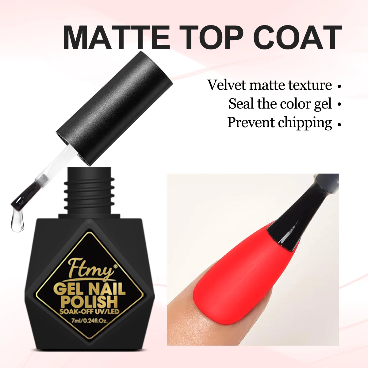 7ML Glossy & Matte No Wipe Top Coat, UV/LED Soak Off Kit, Unscented, Lead-Free, for Adult DIY Salon Manicure