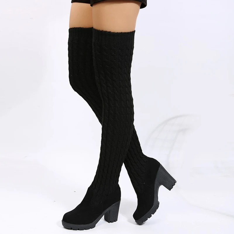 Knitting Over The Knee Women Sock Boots High Heels Sexy Shoes 2024 Fashion Winter New Shoes Walking Goth Gladiator Zapatos Mujer