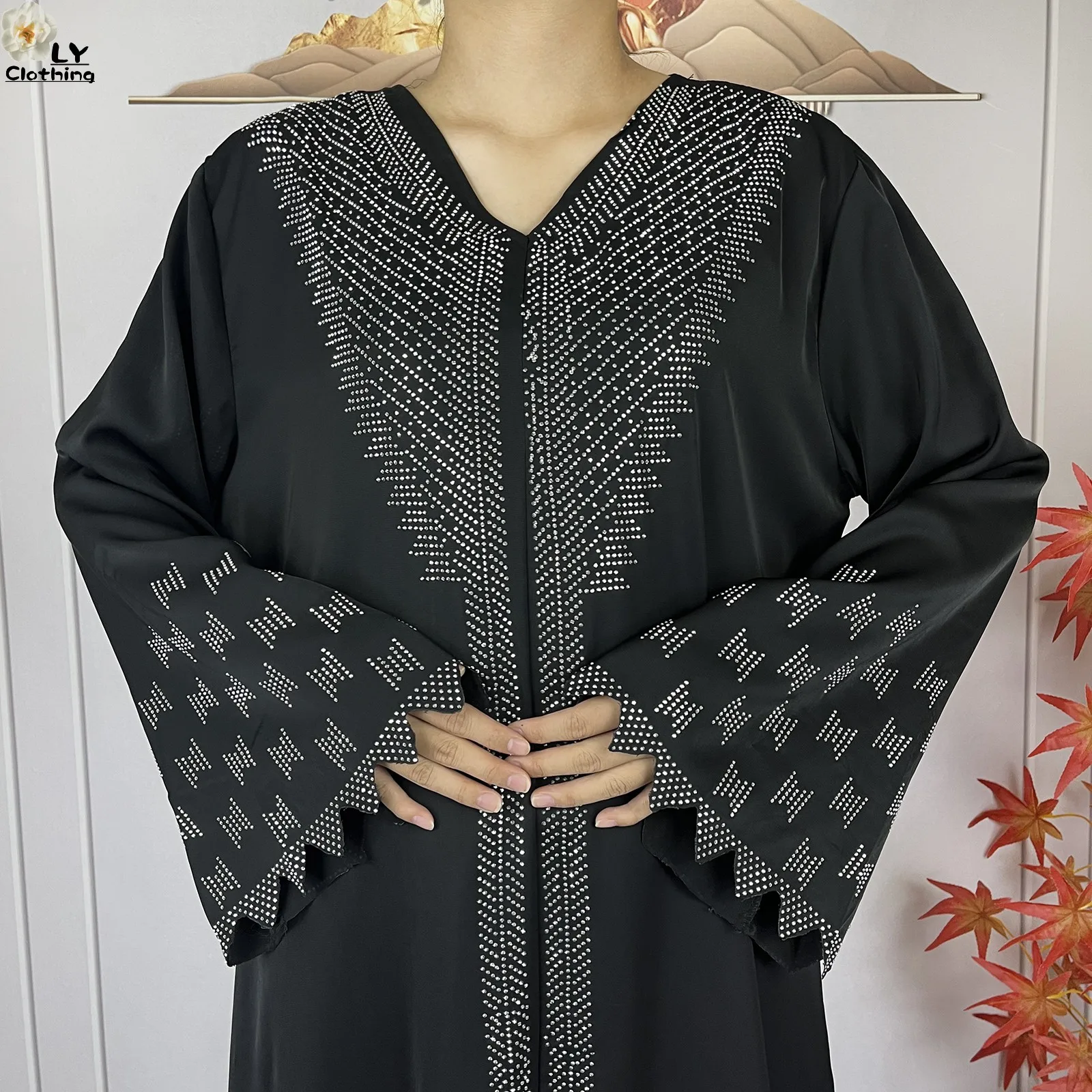 New Muslim Fashion Women Dress Chiffon Diamond Long Sleeves Casual Clothing African Abaya Women Robe Dubai Turkey Islamic Robe