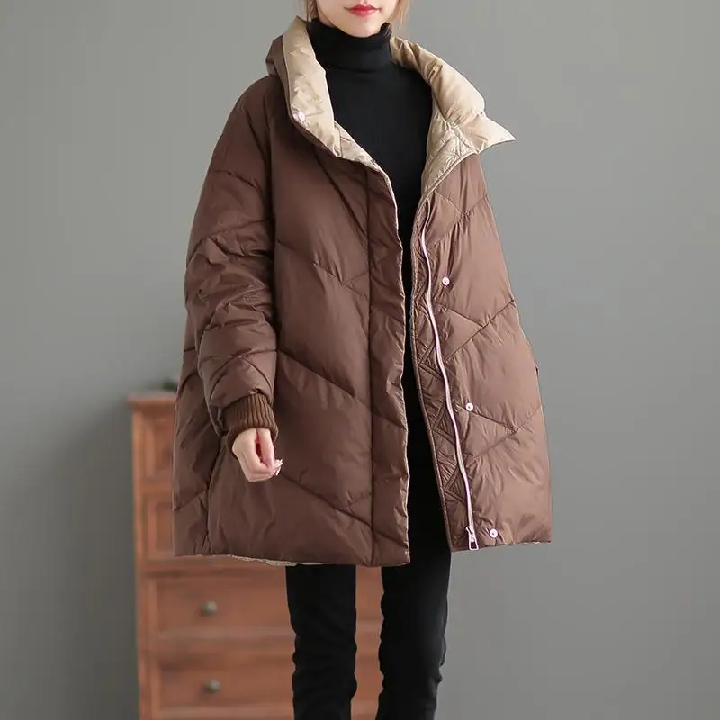 

Свободное пуховое пальто большого размера Jaet White Du Feather Thiened, женское пальто средней длины с хлебом, корейское зимнее пальто, повседневное для поездок на работу