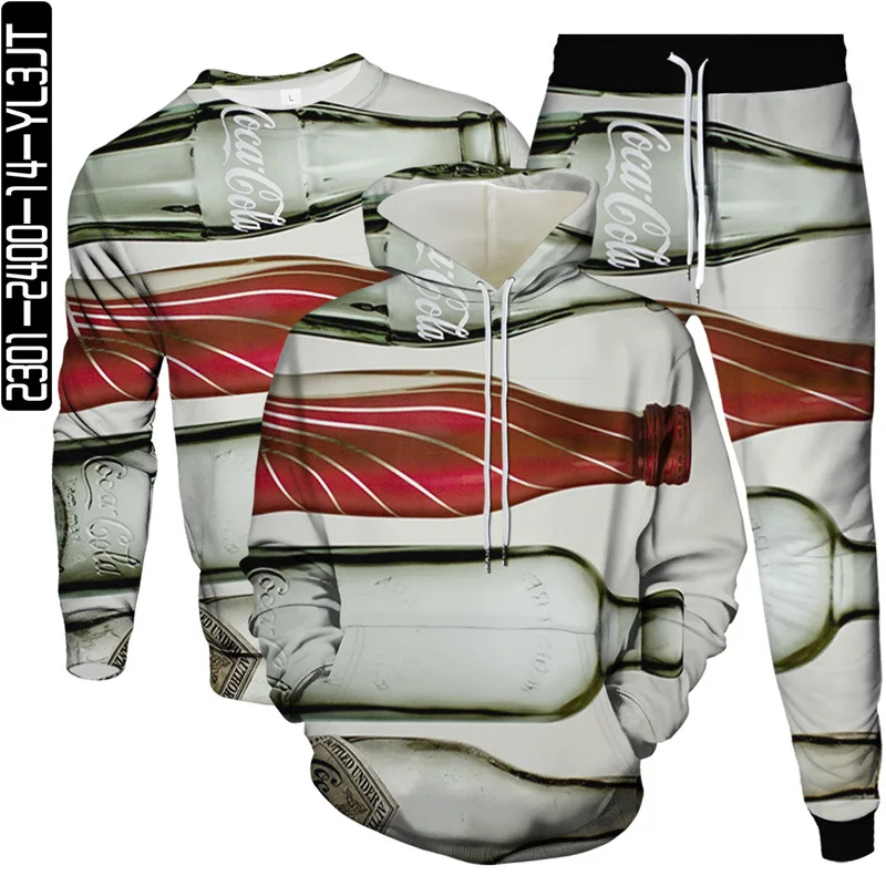 

Cocktail Drink Wine Bottle Print Men Fashion Clothes Suit Hoodie Sweatshirt Pant 3 Piece Set Male Outdoor Casual Tracksuit S-6XL