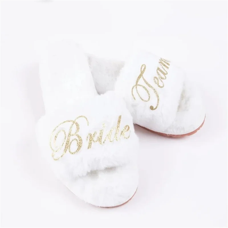 Personalised Bride Slippers, Wedding Slippers, Bridesmaid Slippers, Getting Ready Slippers Bridal Slippers, Fluffy Slippers