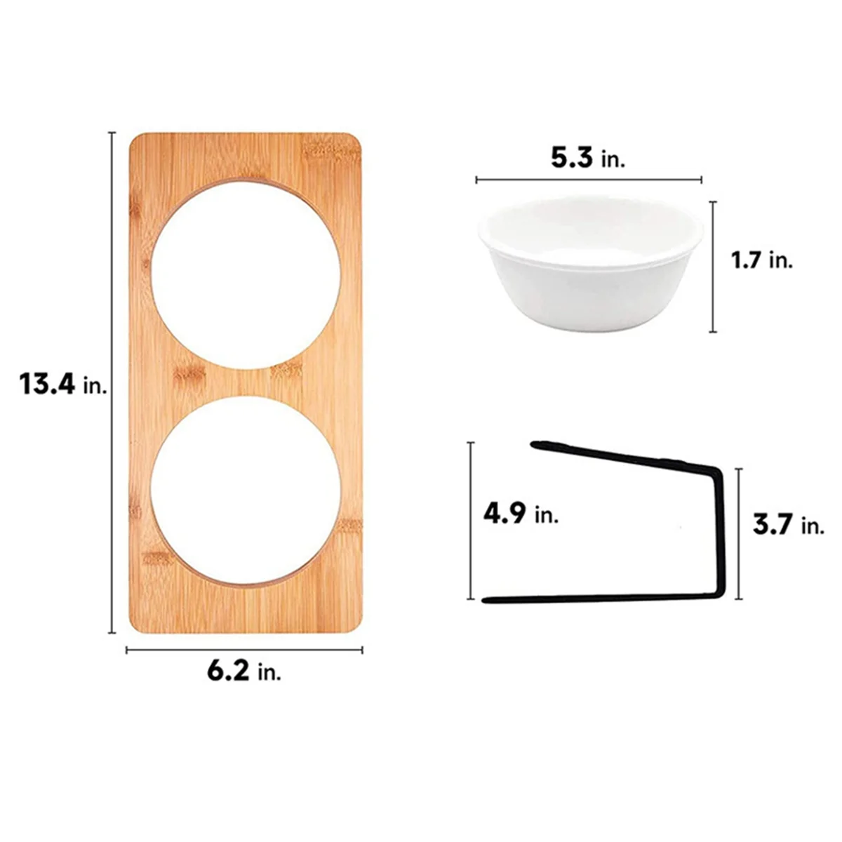 

XFDE Elevated Cats Ceramic Bowls, Small Dog Food Feeding Dishes, Solid Bamboo Water Stand Feeder Set for Cats and Puppy