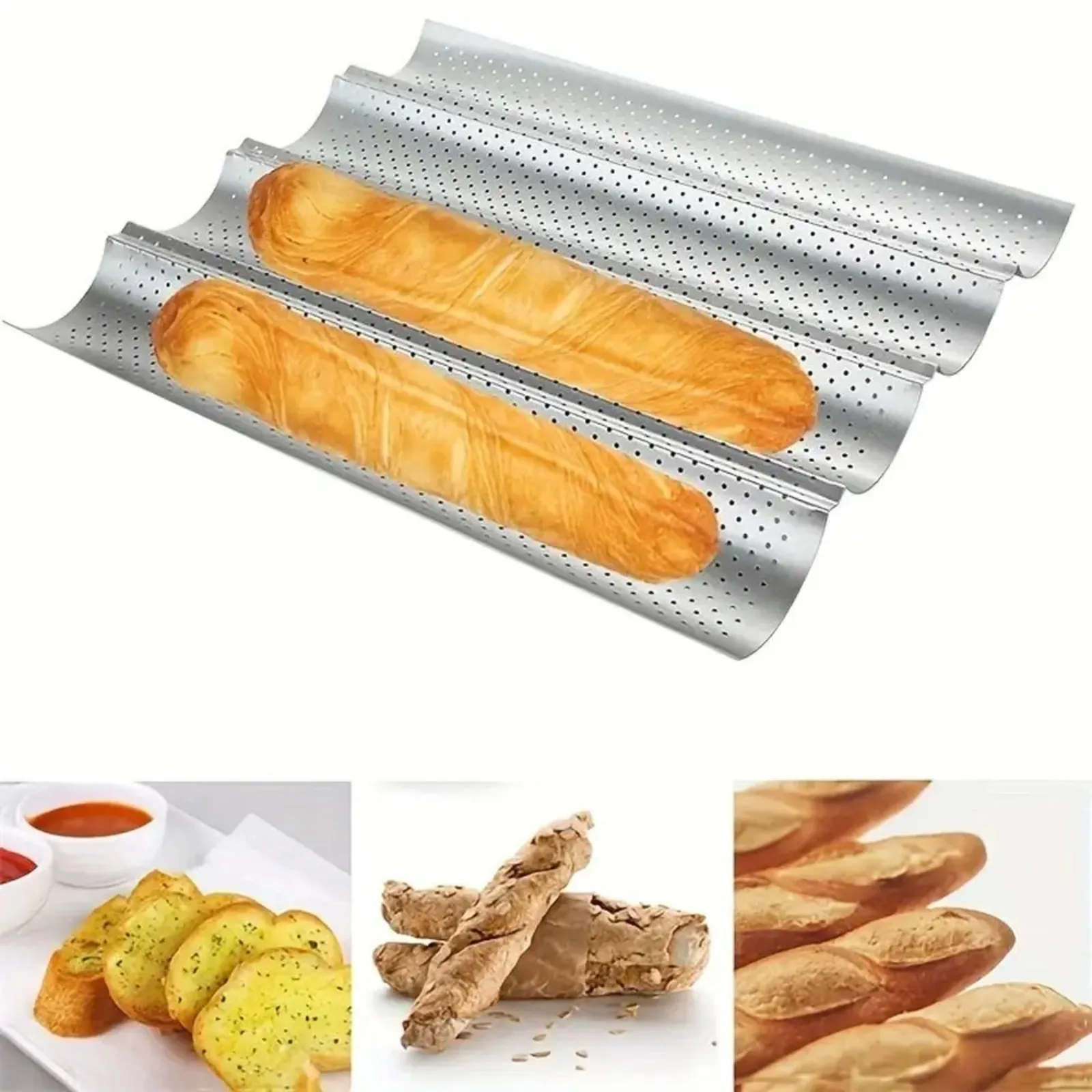 Nonstick Baguette Pan 2 4 Groove Baking Tray Quick Release Easy Clean French Bread Mold for Sourdough Home Baking Artisan Loaves