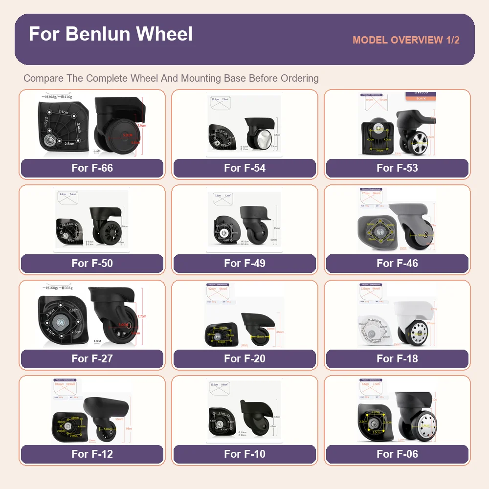 Smooth Rolling Suitcase Replacement Wheels For Benlun F-66 F-54 F-53 Quiet Caster Repair Kit Durable Travel Luggage Accessories