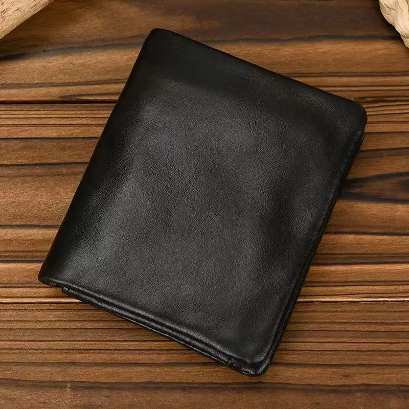 New Fashion Business Men's Wallets Genuine Leather Crazy Horse Leather Short Organizer Wallet Boy Brand Luxury Card Holder Purse