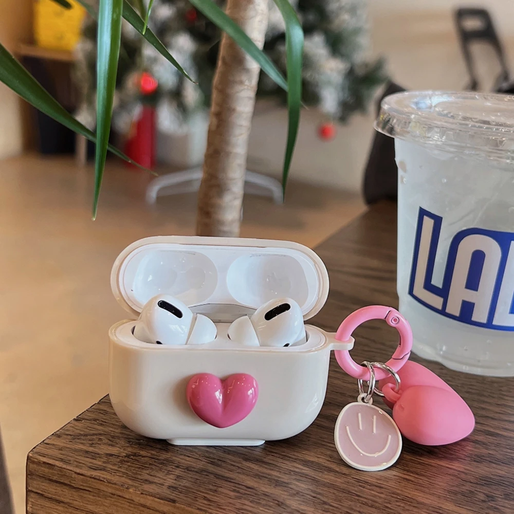 Pink Lovely Cute ins Cartoon Heart Earphone Case Point For Airpods 1 2 3 Cover Protection For Airpod Pro Pro 2nd Cases iPhone