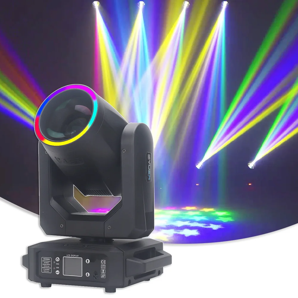 YUER LED 200W Beam Moving Head Rainbow Party Decoration Wedding Dj Disco Club Bar DMX Music Control Projector Stage Lighting