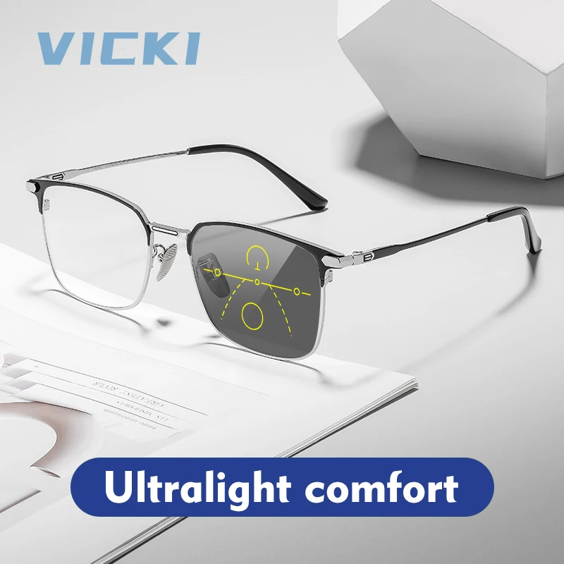 

VICKI Men's Business High-end Ultralight Glasses Pure Titanium Can Be Customized Prescription Multi-focus Glasses 8007TS