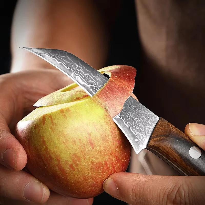 

Razor-sharp fruit knife Damascus steel bird-beak peeler knife Full Tang household multi-purpose small knife with wooden handle