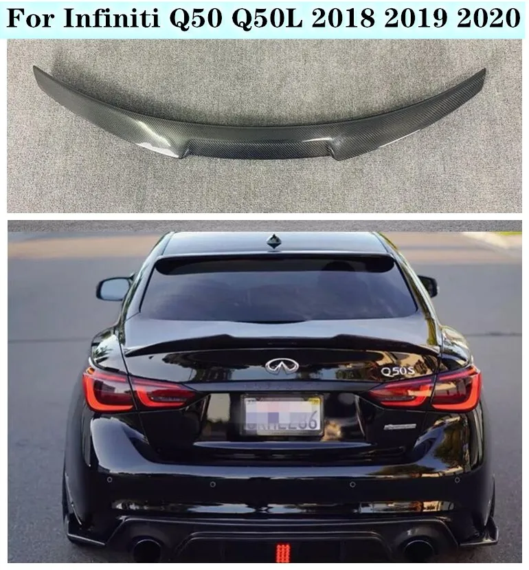 

Fits For Infiniti Q50 Q50L 2018 2019 2020 High Quality Carbon Fiber Car Rear Trunk Lip Splitters Spoiler Wing & After The Angle