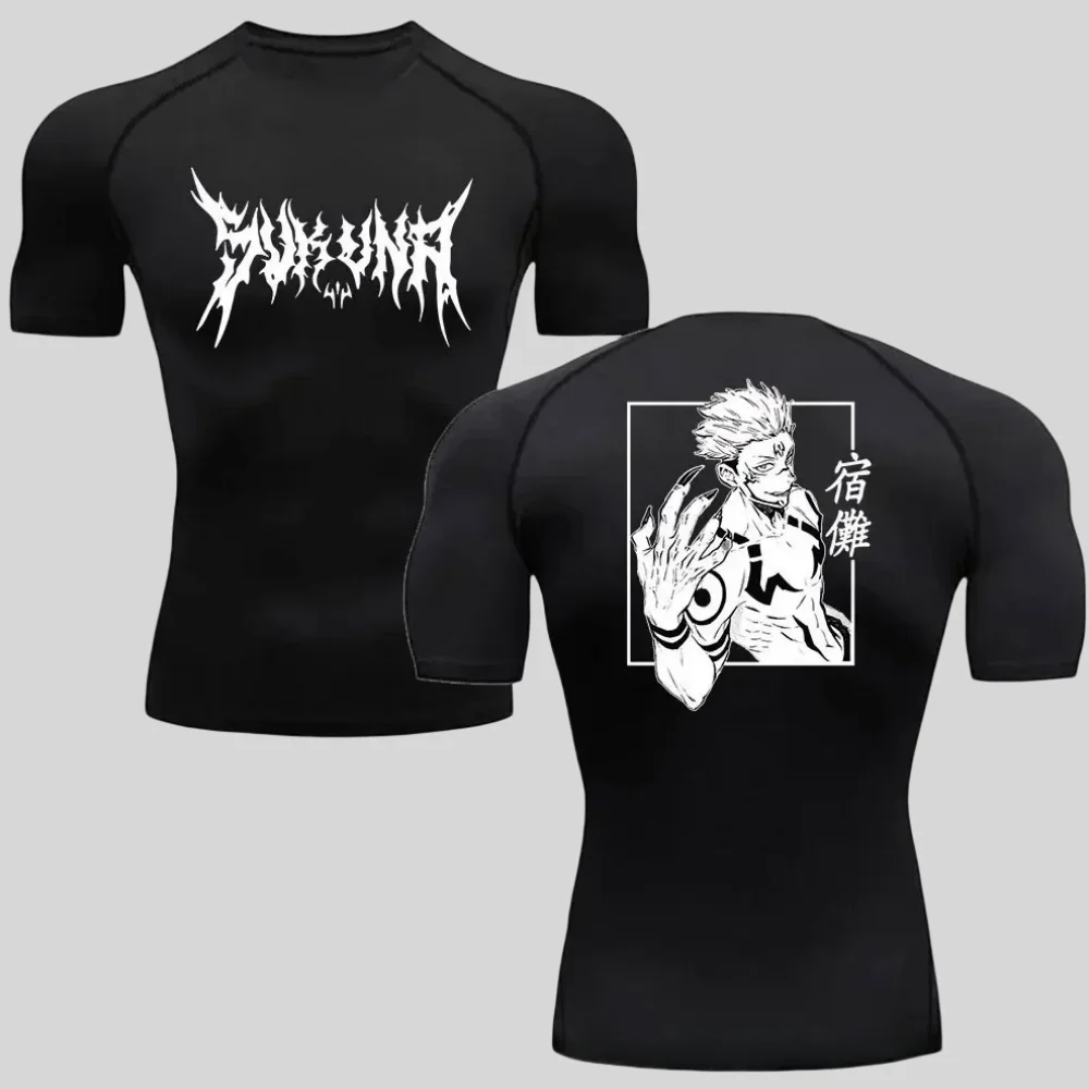 

Мужская облегающая футболка для фитнеса, быстросохнущий топ с короткими рукавами и солнцезащитным кремом для бега в японском стиле аниме, одежда для фитнеса