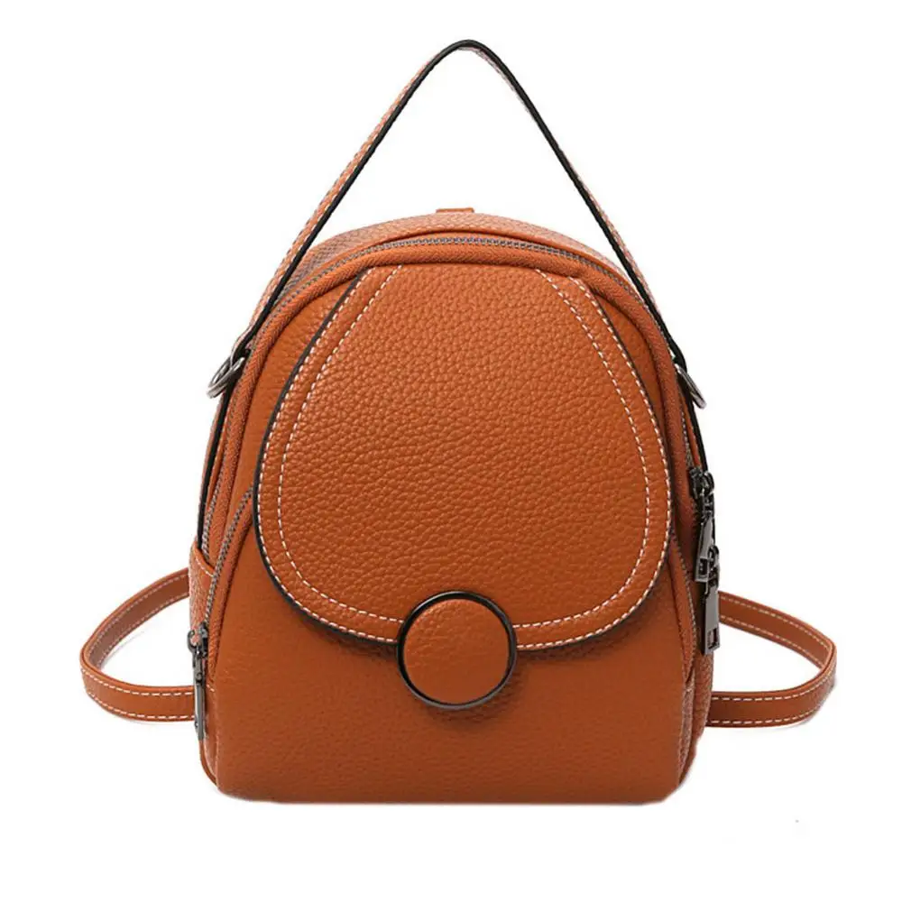 Elegant Women Solid Color Zipper Mini Backpack Soft Faux Leather Handbag Satchel Bag