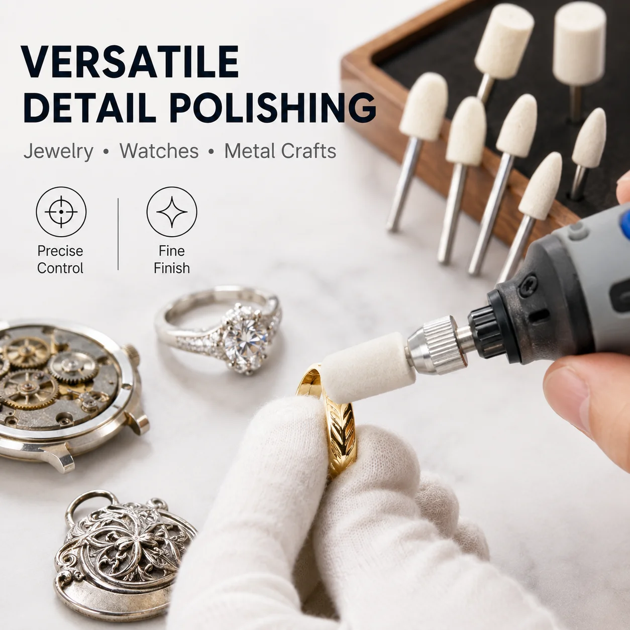 Wool Felt Mounted Grinding Bits Polishing Buffing Wheels Set for Rotary Tool Watch Jewelry Stone Metal Engraving Precision Kit
