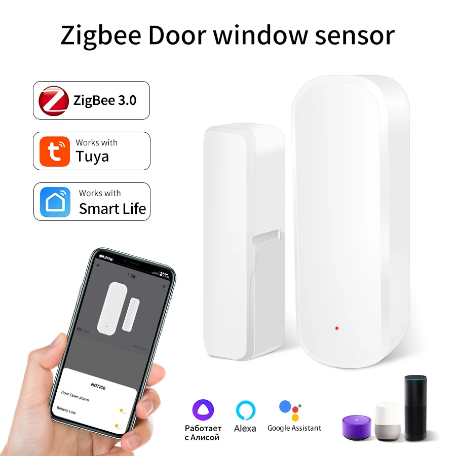 

Tuya Smart WiFi/Zigbee Door Sensor Smart Doors Open/Closed Detectors Window Sensor Smartlife APP Work With Google Home Alexa