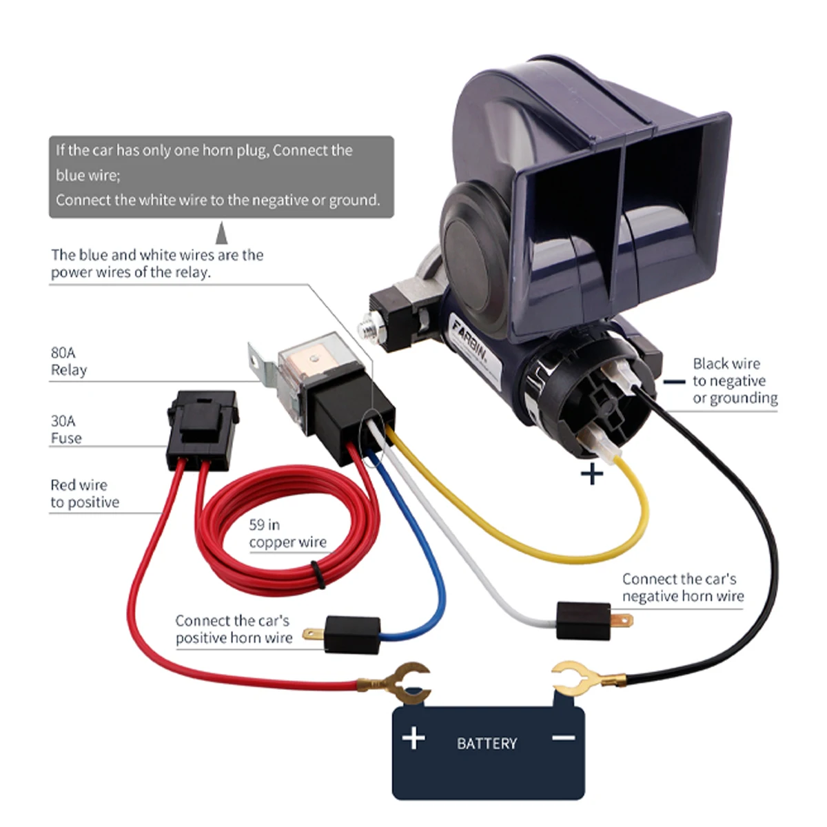 Kit de arnés de cableado de relé de bocina de aire, cables universales de 12 V y relé para bocina de aire de coche/camión/vehículo