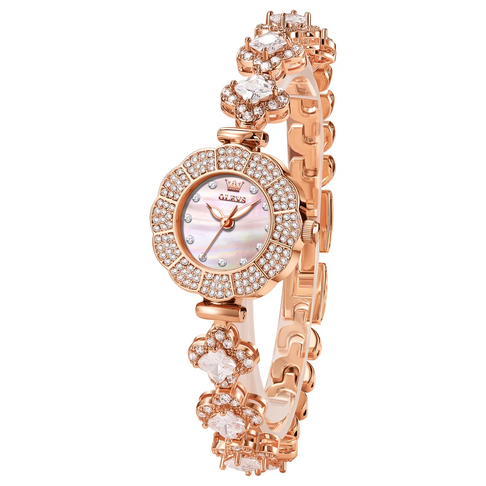 OLEVS-Montre à Quartz Ronde pour Femme, Strass Or Rose, Alliage Décontracté, Diamant Simple, Nouvelle Mode