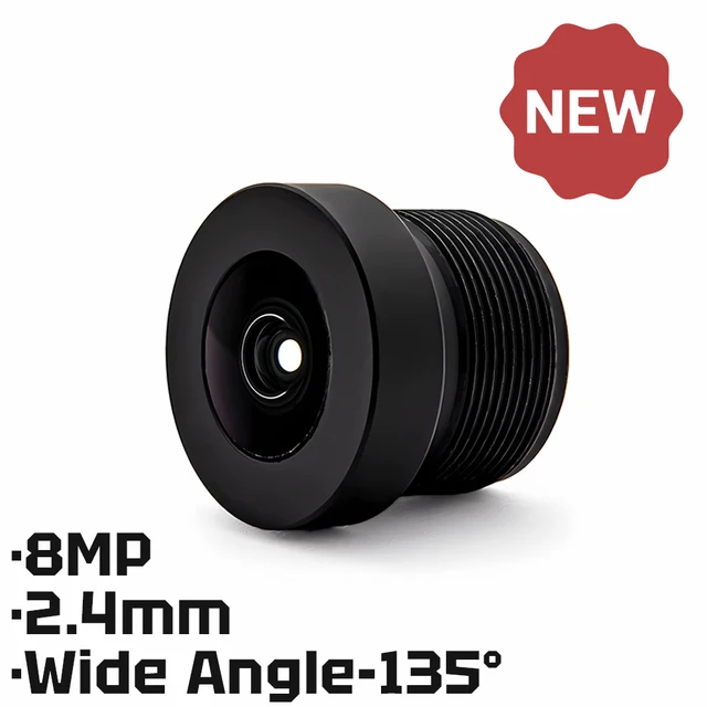Obiektyw HD 8MP z mocowaniem M12, 2.4mm, 135 °   Szerokokątny obiektyw z przysłoną F2.0, format 1/2.8 cala, z filtrem 650nm do kamer monitoringu i systemów CCTV.