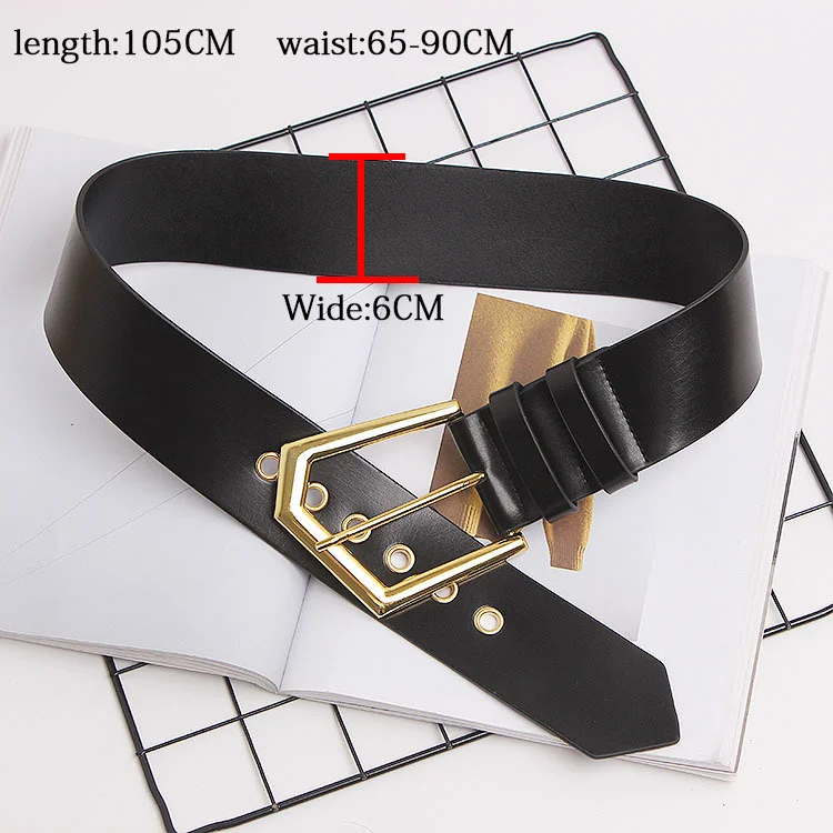 XFPV Genuine Leather Belt Female Vintage Metal Buckle Wide Leather Waistband Women Designer High Quality Belt Lady PE153