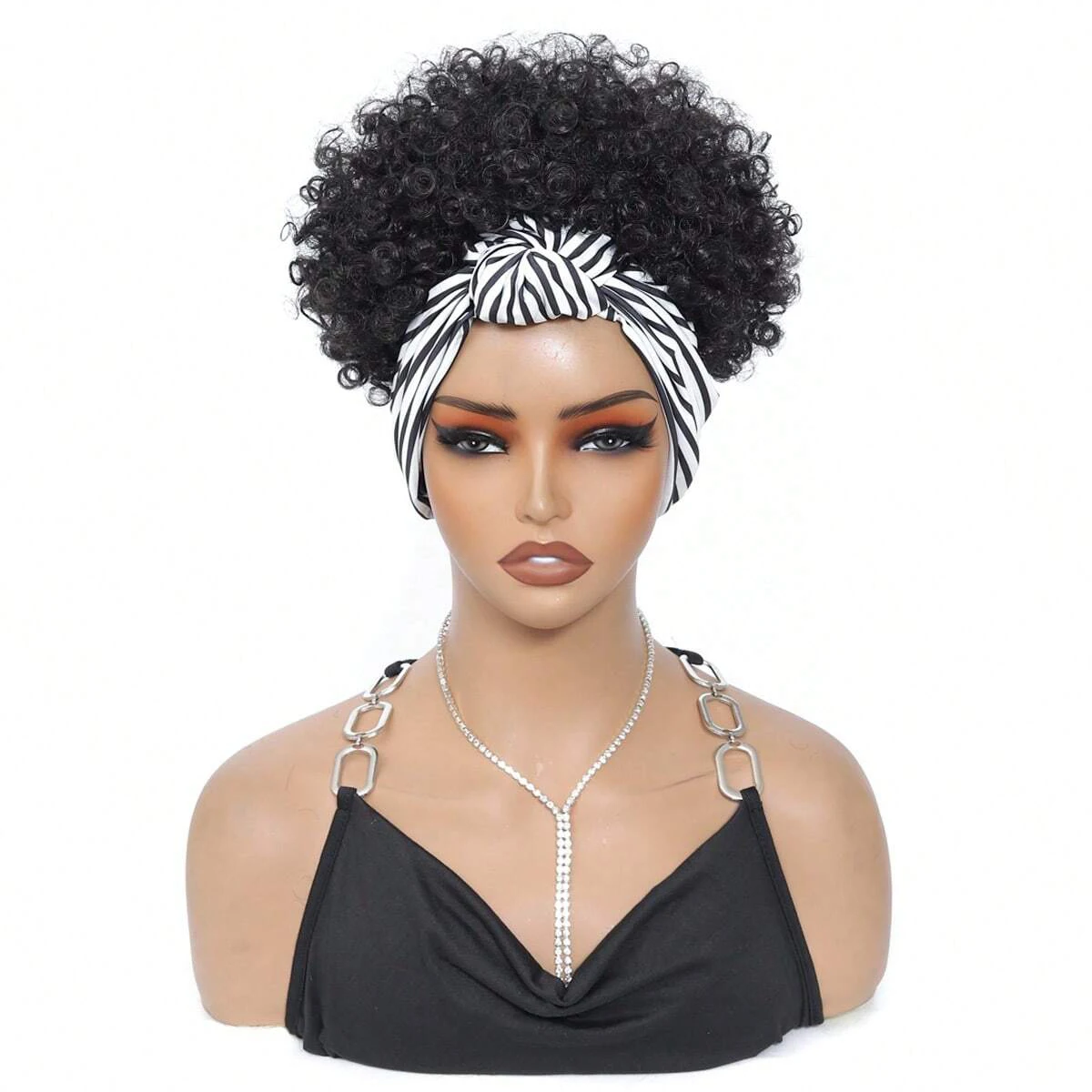 Black Headband Wigs For Women Afro Kinky Curly Wig With Synthetic Short Hair Wigs With Headband Attached Headwrap Wigs