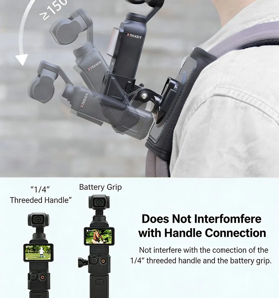 MYOBO Rucksackgurt-Clip für DJI Osmo Pocket 3 Action-Kamera-Halterung, für Ego-Perspektiv-Dreharbeiten, Vlogs und Live-Streaming – Detail 5
