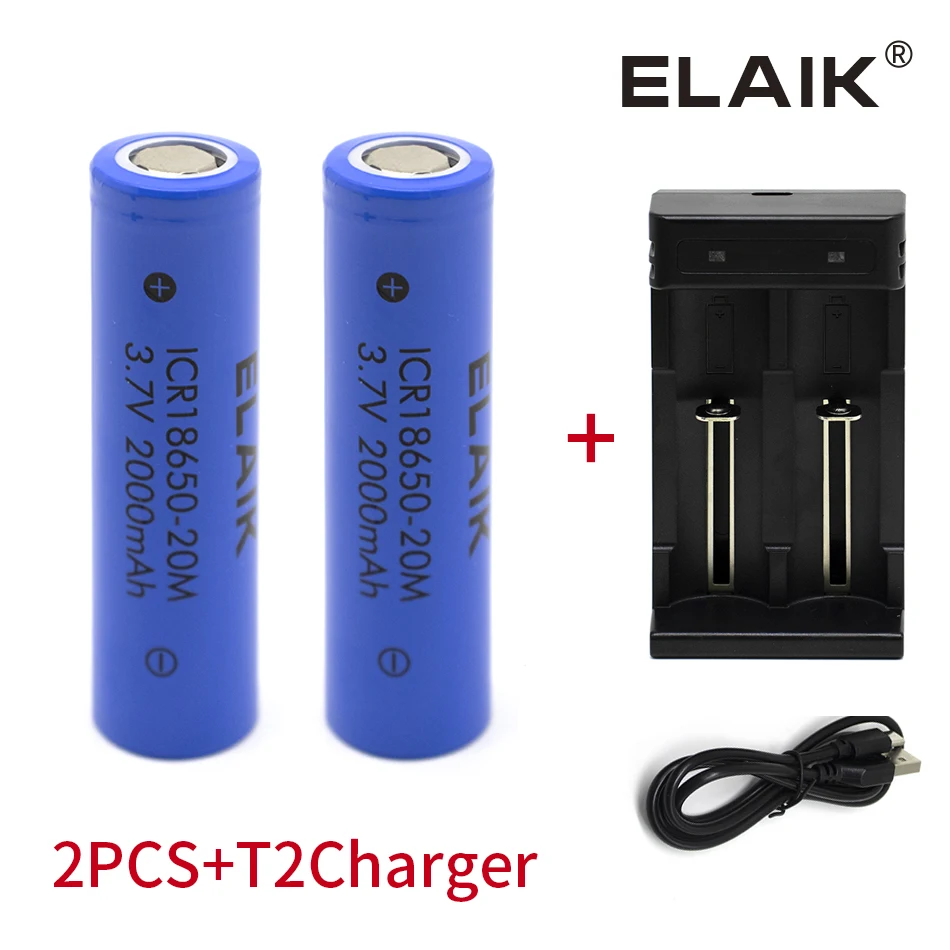 100% Original 18650 Battery 3,7V 2000mAh entladung 18650 Li-Ion battery rechargable Batterie für taschenlampe + Charger