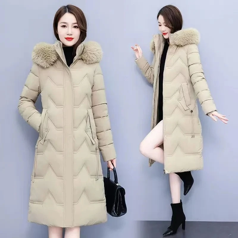 

Winter Jacket Womens 2023 New Fur Collar Hooded Loose Casual Down Cotton Padded Coat Long Thicken Warm Parkas Female Outerwear