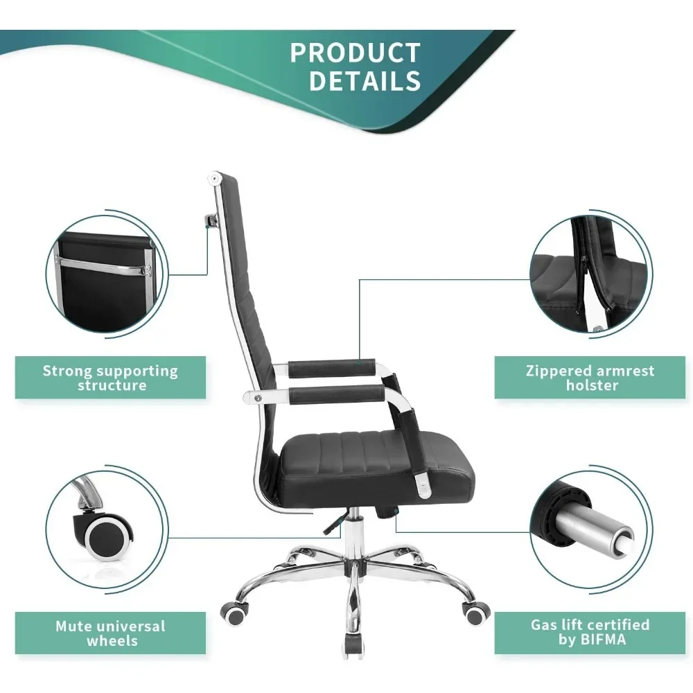 Office Chair High Back Leather Desk Chair Modern Executive Ribbed Chairs Height Adjustable Conference Task Chair with Arms