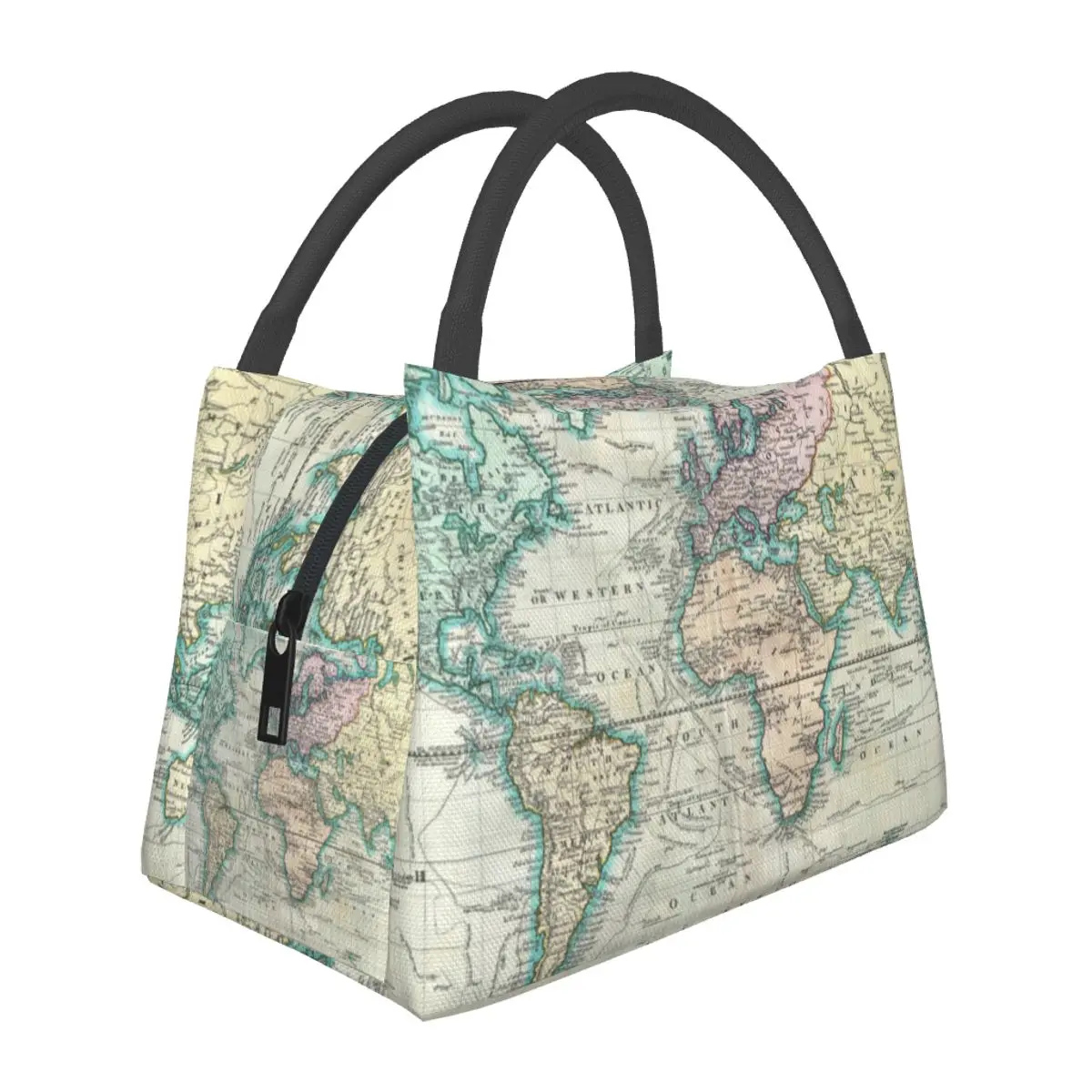 Vintage Map Lunch Bag The Word Maps Fashion Lunch Box Outdoor Picnic Thermal Tote Handbags For Women Oxford Print Cooler Bag