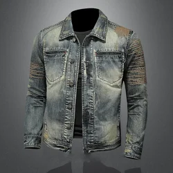 New Autumn Retro Lapel Denim Jacket, Men's Slim Fit, Washed, Fashionable and Versatile Denim Outerwear for Young People. M-XXXXL