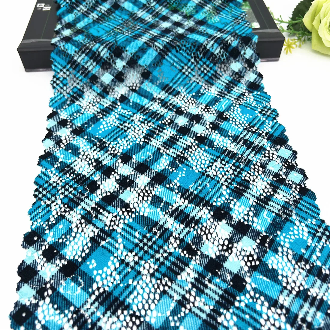 3y/lot Width 7 5/8 inch(19.50cm) 2-Tone Blue Elastic Stretch Lace Trim For Sewing Craft DIY Apparel Fabric Lace Garment Material