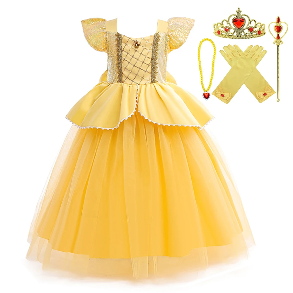 Kids Belle Cosplay Dress for Girls Birthday Princess Costume Halloween Carnival Performance Outfits Children Girl Party Dresses