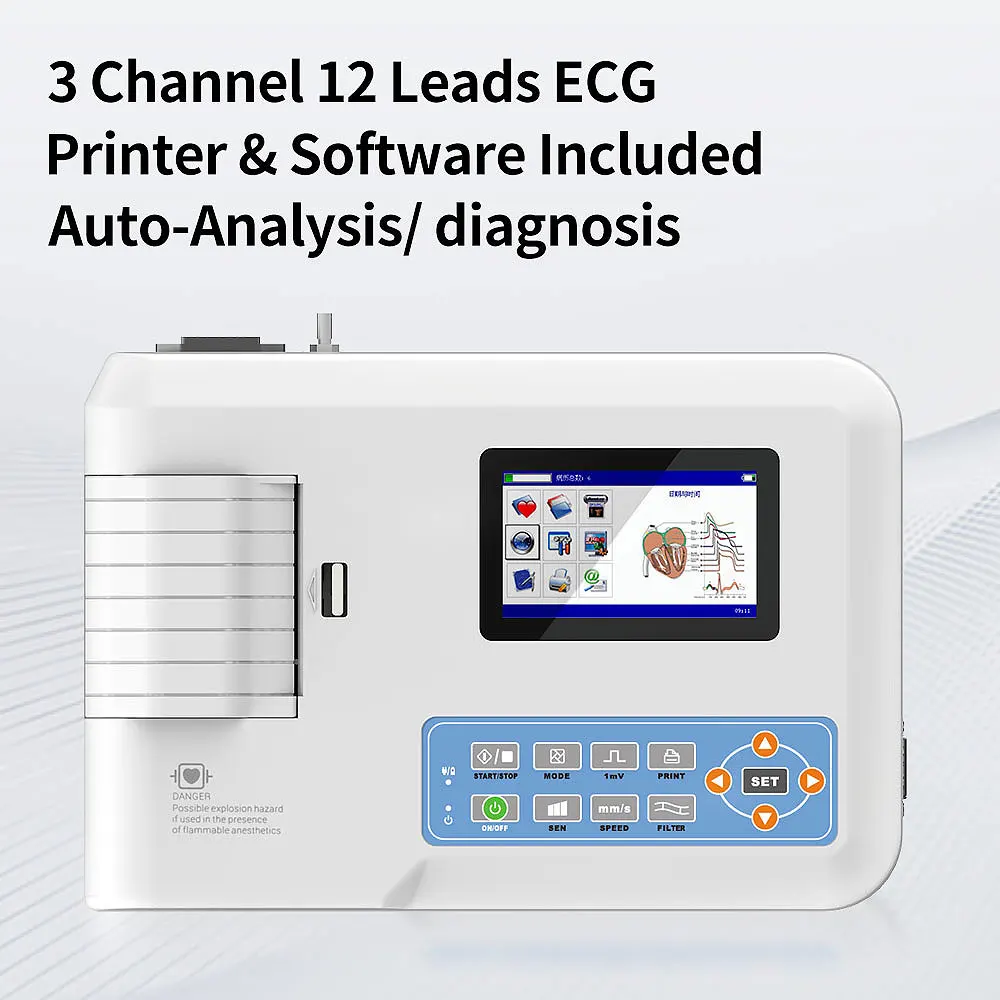 CONTEC  Digital 3 Channel 12 Leads ECG/EKG Machine Human or Veterinary Use Electrocardiograph ECG300G