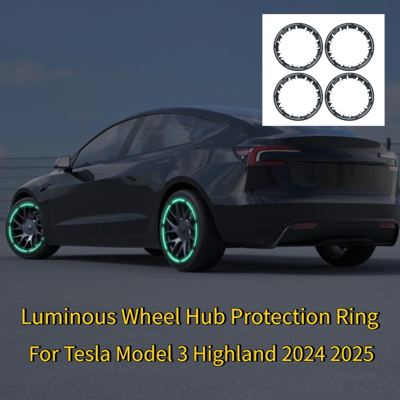

For Tesla Model 3 Highland 2024 2025 Luminous Half Pack Hubcap Cover Wheel Hub Protection Ring 4PCS Car Modification Accessories