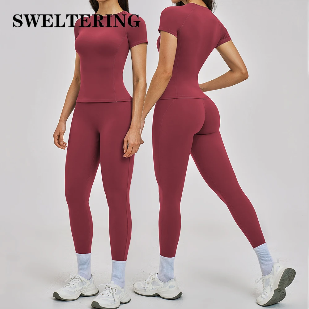 

Женский спортивный костюм из 2 предметов: комплект для йоги, спортивная одежда, комплект для фитнеса с коротким рукавом, одежда для спортзала, женский спортивный костюм для бега, одежда для тренировок