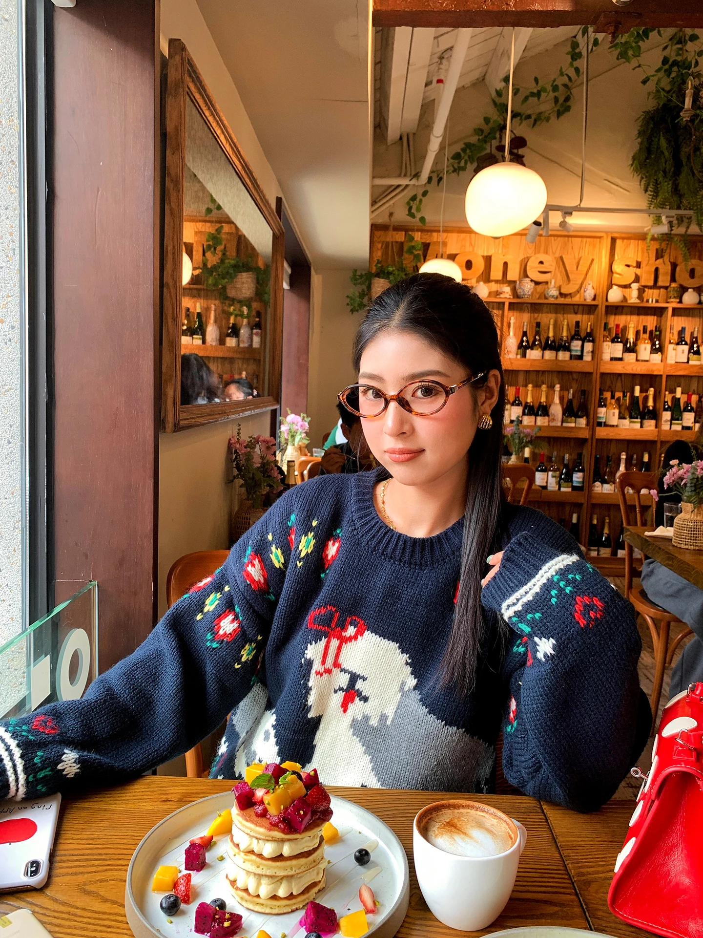 

Tefamani Blue Knitted Sweater Floral Embroidery Design Loose Fit Long Sve round Ne Warm Thiened Outerwear for Women