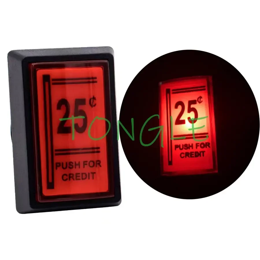 Coin Operated Push Button with Micro Switch, Rectangle LED, Illuminated Arcade, Rectangular Coin Operated, 51x33mm, 25cents, 12V