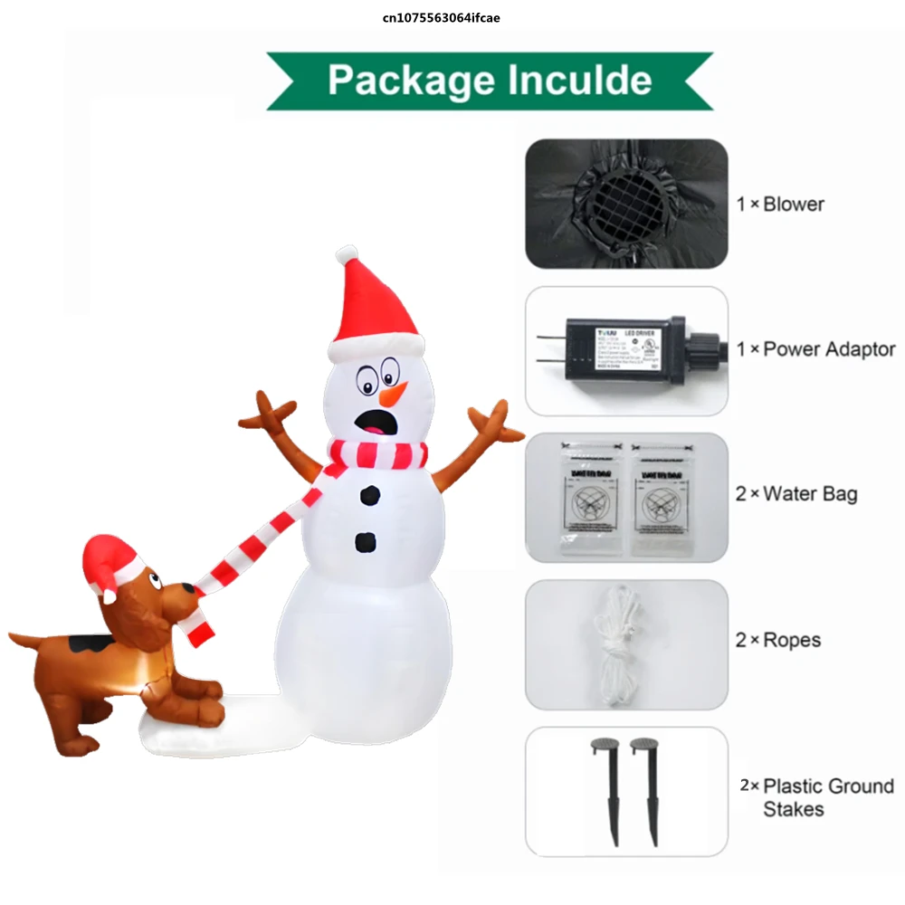 1.1M Christmas Inflatable Dog Bites Snowman Scarf Model Decoration Glowing Doll Cartoon Giant LED Lamp Party Gifts Outdoor Lawn