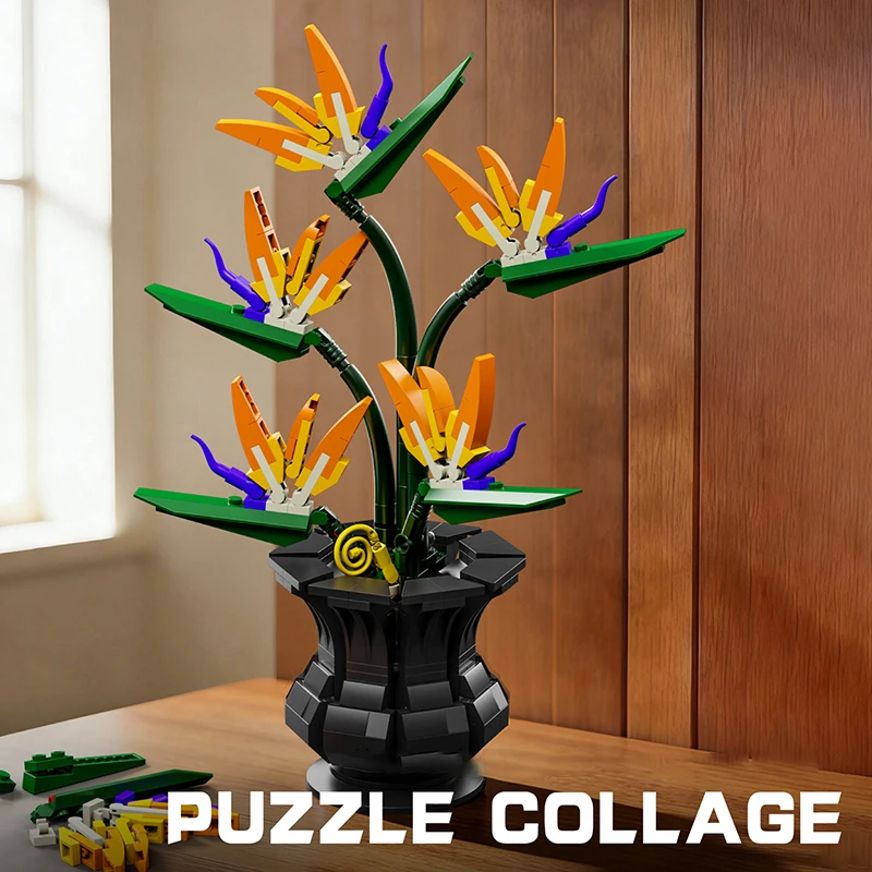 13117 Simulated Bird of Paradise Flower Plant Series Building Blocks Set Home Bouquet Ornament Assembly Toy Kids Birthday Gift view 3