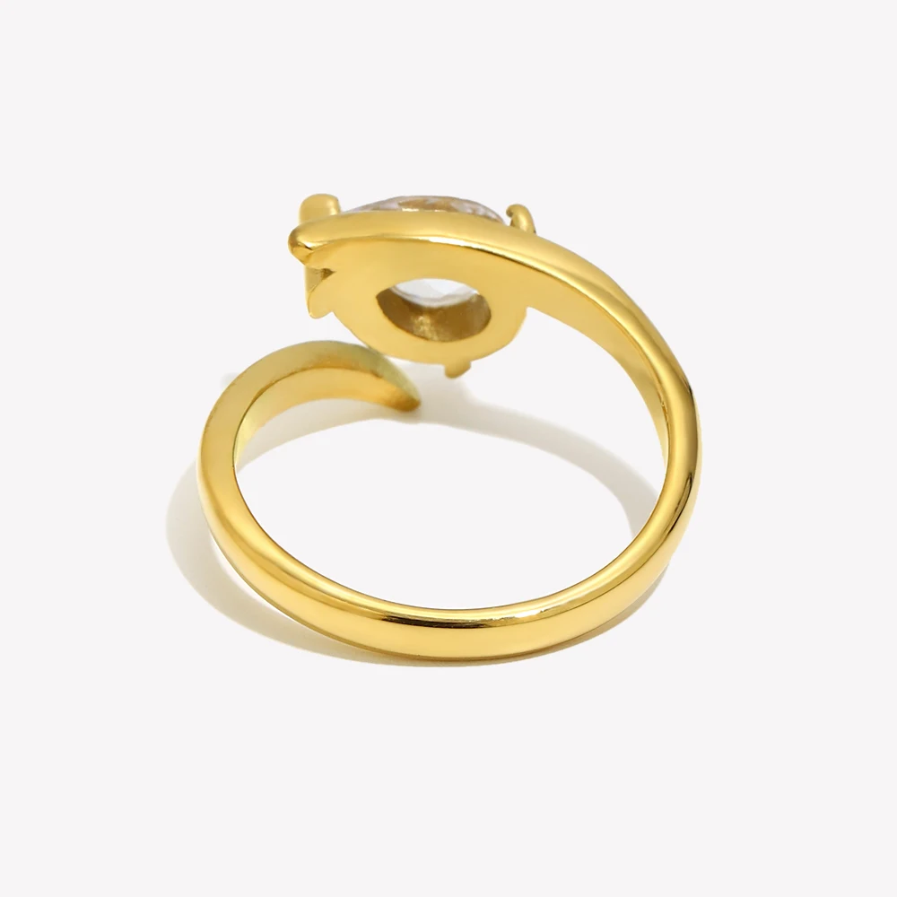 E.B.belle Wing Shaped White Zirconium Water Droplet Ring 18K Gold Plated Accessories 316L Stainless Steel Decoration