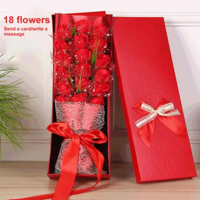 18 Uds. Flor de jabón creativa Día de San Valentín esposa novia regalo rosa flor ramo de jabón Artificial baño con caja de regalo