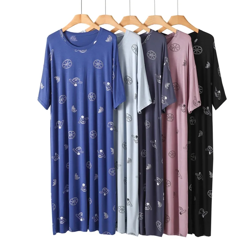 The new spring summer 2023 bigger sizes printing long nightgown modal household to take short sleeve pajamas loos comfortable