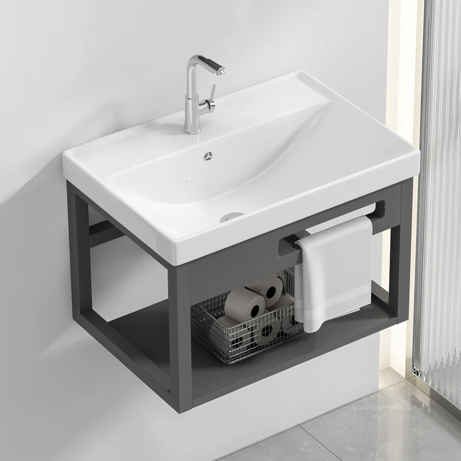 Thickened stainless steel bracket Small apartment wall-mounted wash basin Bathroom wash basin Ceramic integrated balcony wash