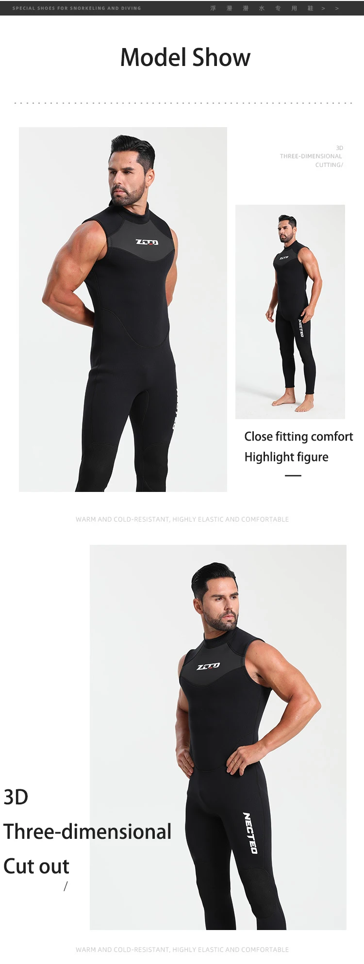 Neopren-Ärmelloser Neoprenanzug 3mm Herren Einteiliger Neoprenanzug Ultra-Elastischer Reißverschluss Tauchanzug für Schwimmen, Surfen, Triathlon – Detail 7